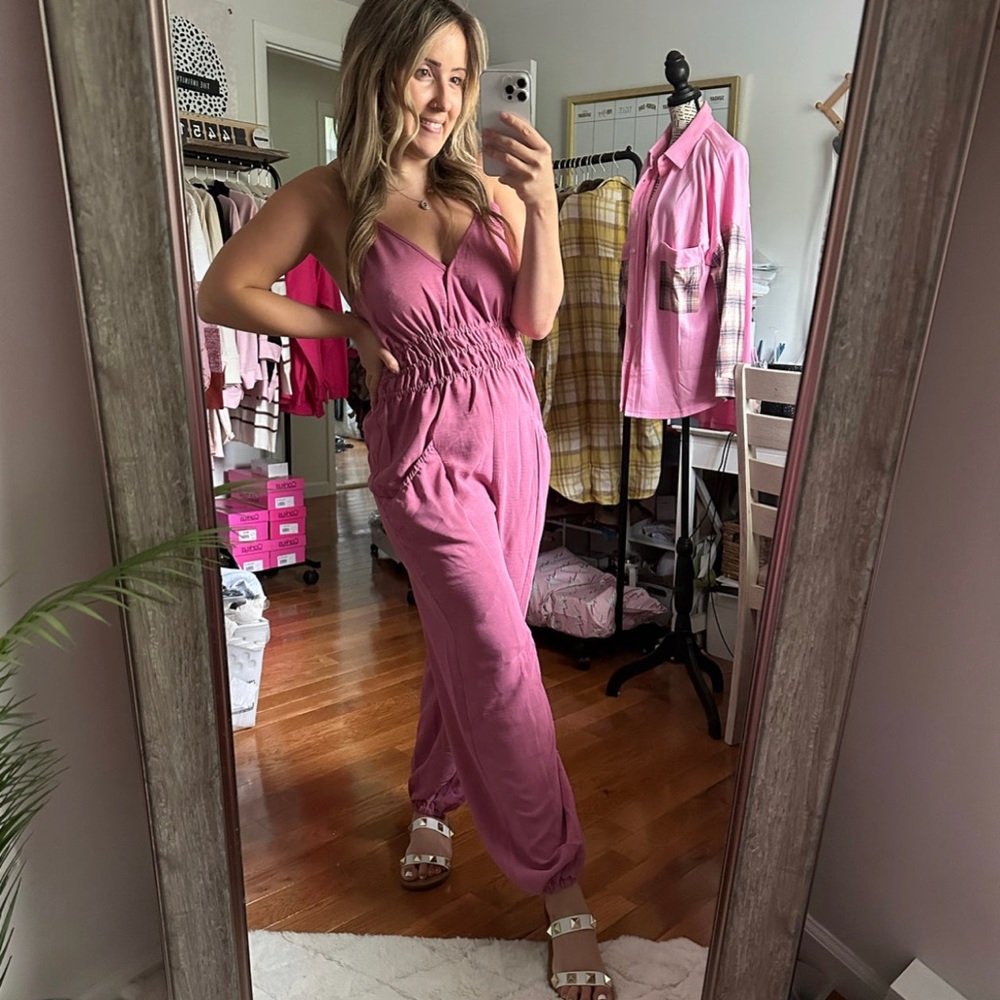 Can’t Keep Up Pink Pocketed Jumpsuit
